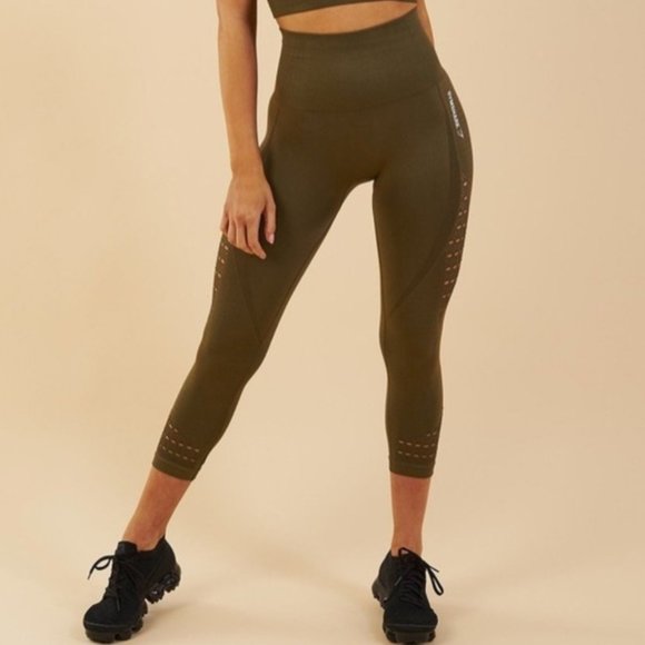 Gymshark Energy+ Seamless Cropped Legging - Olive Green - Picture 1 of 4
